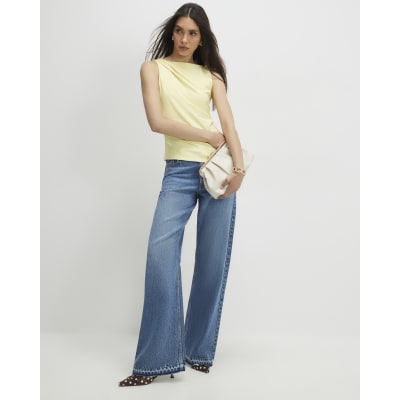 Yellow Sleeveless Slash Neck Top