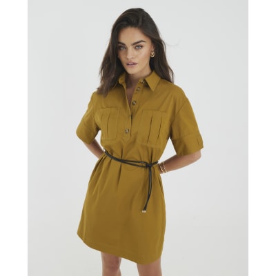 Yellow Utility Shirt Dress