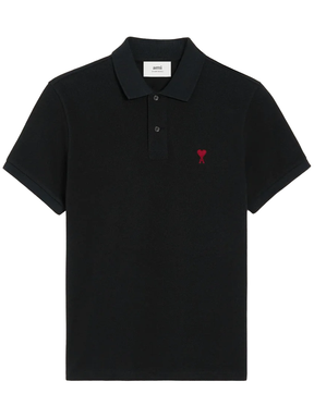 AMI Paris 'Ami de Coeur' Polo Shirt in Black