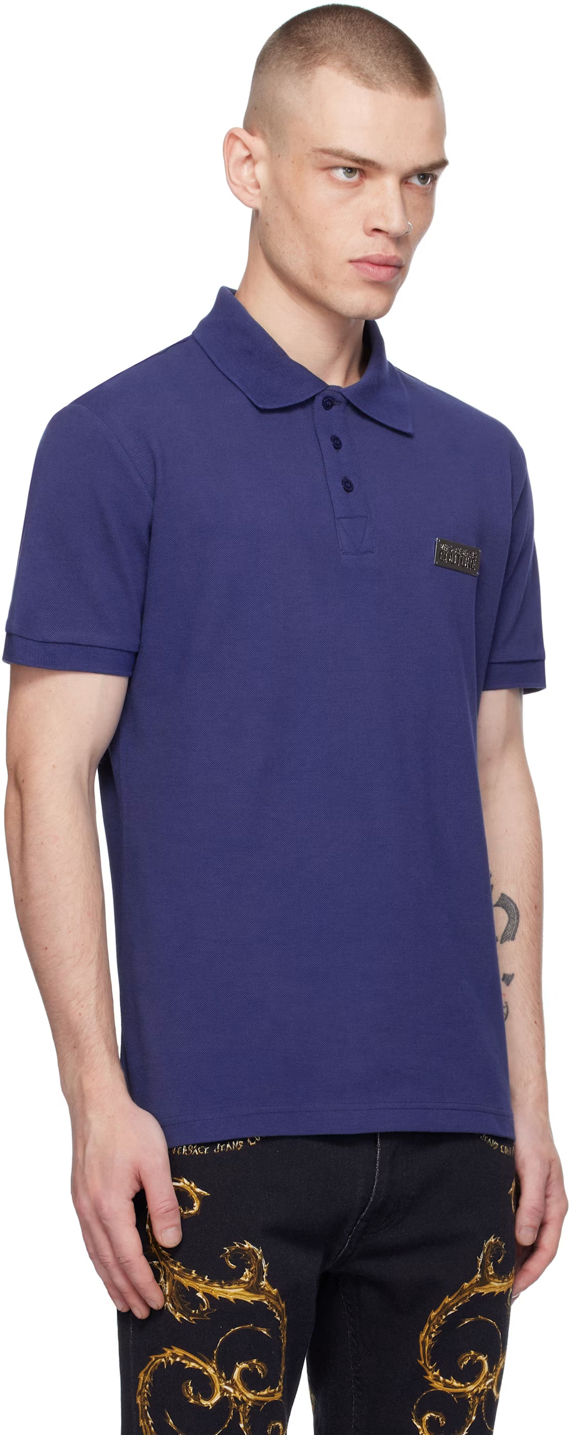 Blue Logo Slim-Fit Polo