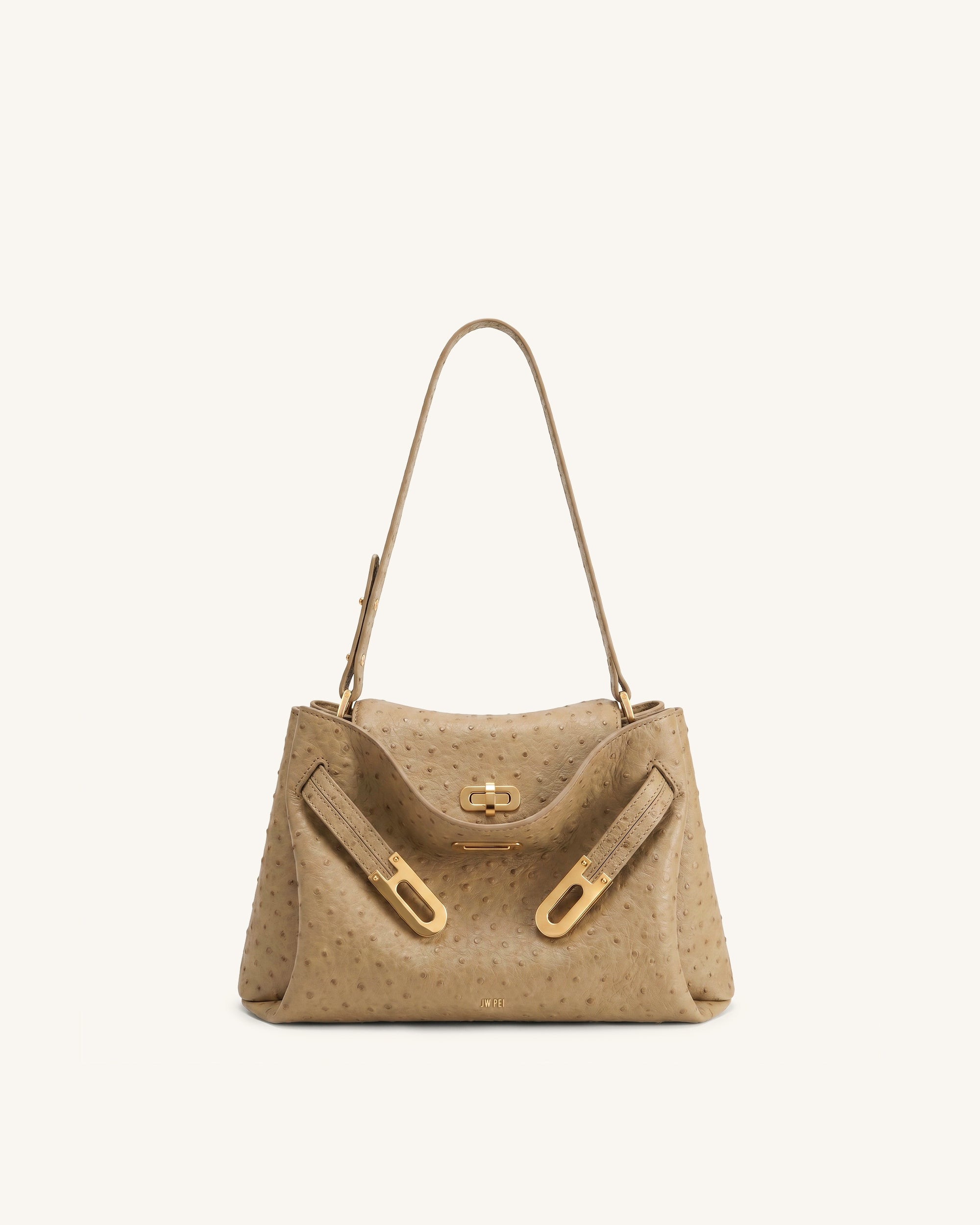 Rhea Double Buckle Shoulder Bag - Brown Canvas
