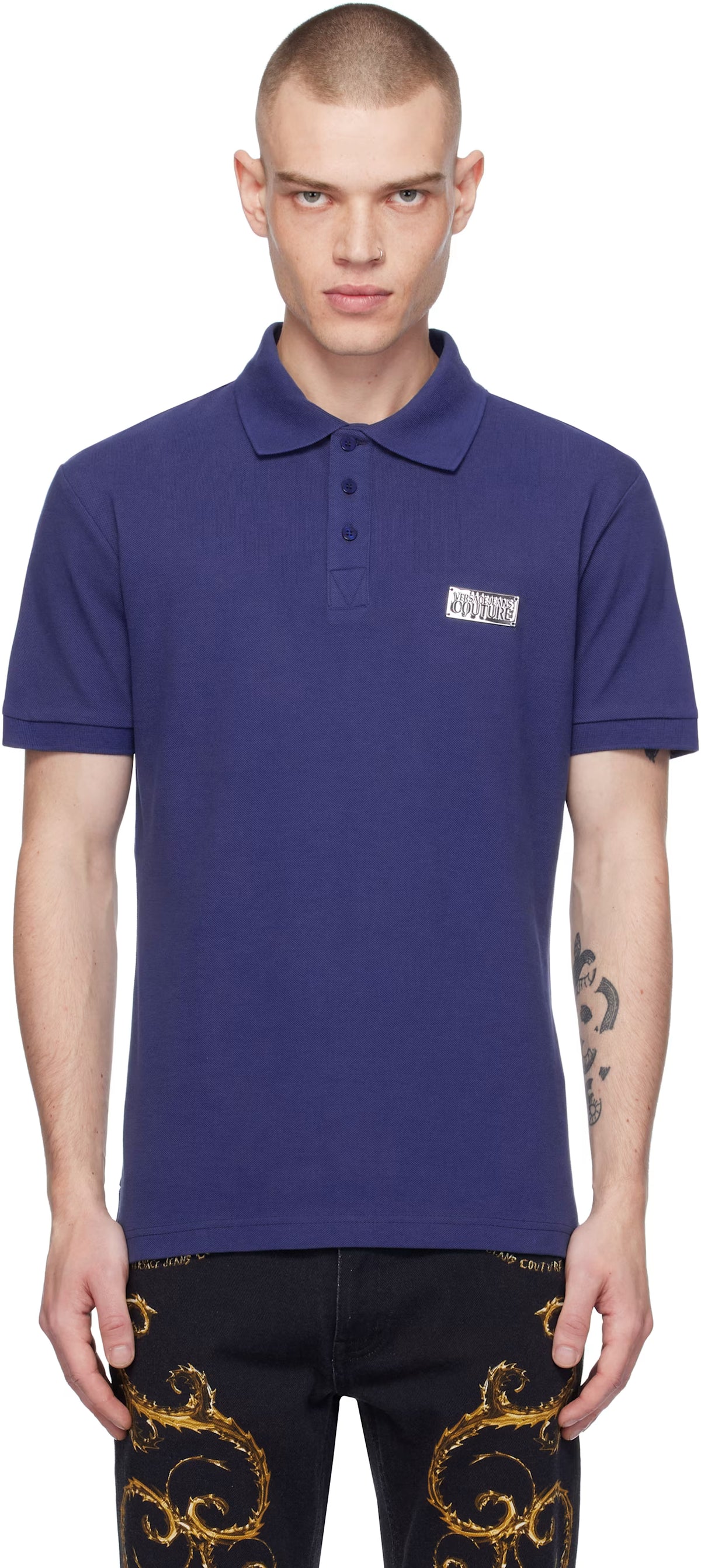 Blue Logo Slim-Fit Polo
