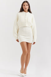 Cream chenille blend bomber jacket