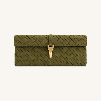 Zaria Woven Clutch - Dark Olive