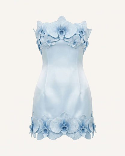 Orchid Trim Strapless Mini Dress - White