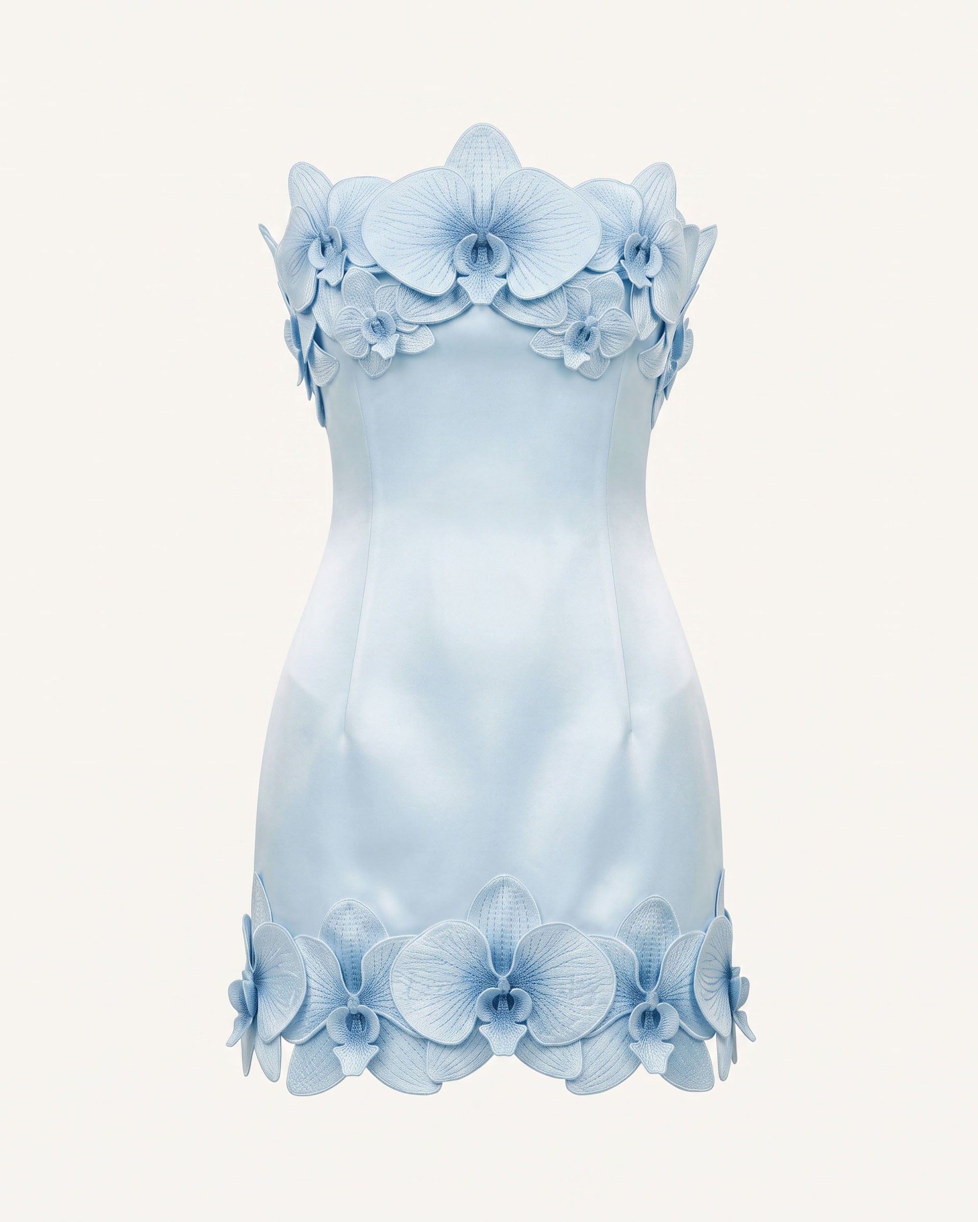Orchid Trim Strapless Mini Dress - White