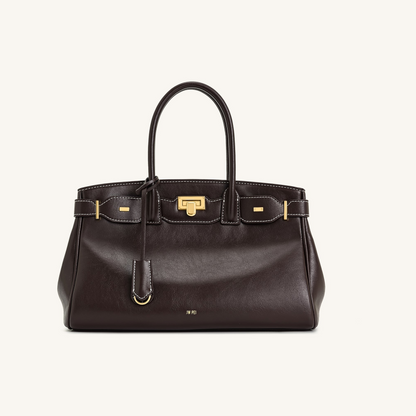 Ziva Metal Lock Decoration Tote Bag - Dark Brown
