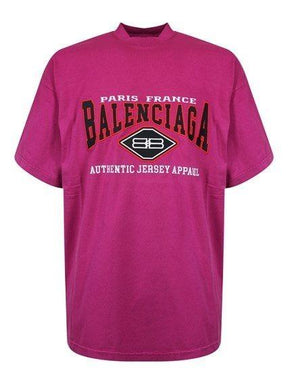 Balenciaga Balenciaga SS22 Logo Embroidered Jersey Tee - Pink/Purple - Size: S T-Shirts | Shop From The Mirage